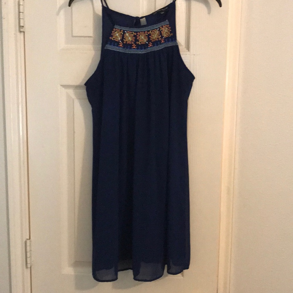 Navy Aztec halter chiffon short dress